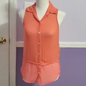 Hollister Salmon Gauzy Flowy Summery Sleeveless Button Down Top